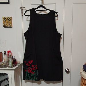 eShakti black a-line sleeveless dress, embroidered